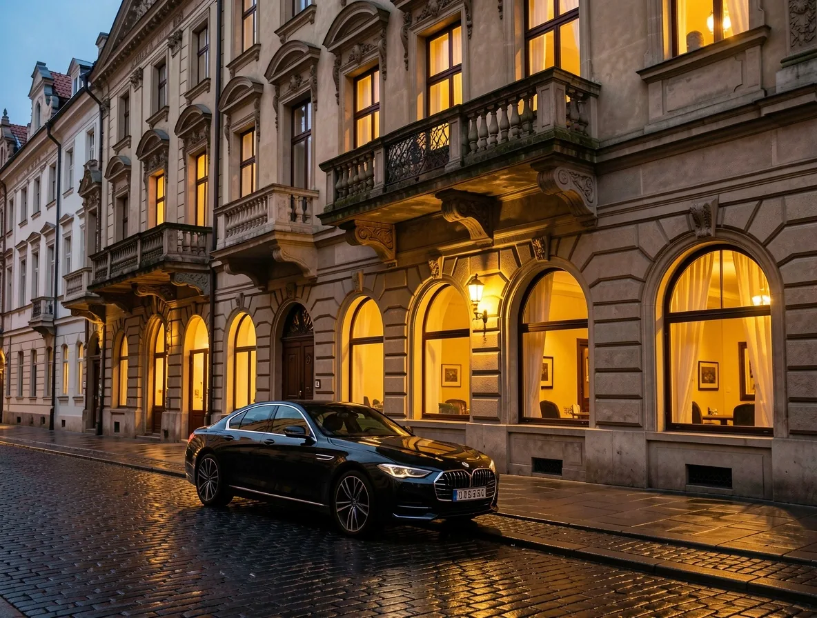 Zabytkowa kamienica przy ulicy Floriańskiej w Krakowie wieczorem